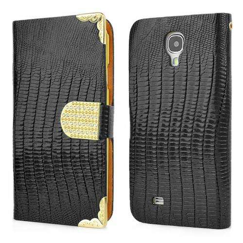 Black Bling Wallet Case for Samsung Galaxy S4 I9500 + Screen Protector
