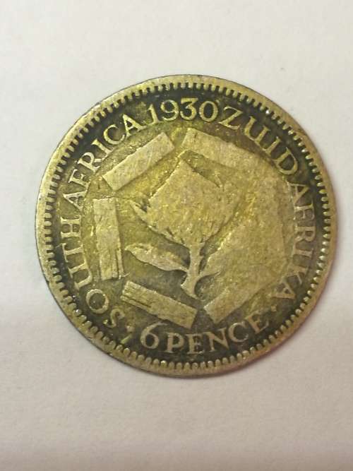 1930 SIXPENCE UNION OF SOUTH AFRICA COIN UNIQUE TONING .