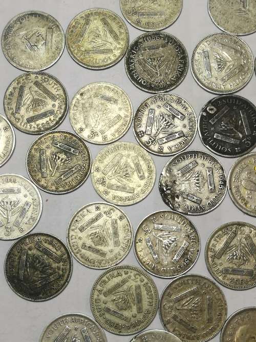 selection 3 pence coin lot union of sa 47 coins and one rhodesia and nyasaland 3 pence silver ..