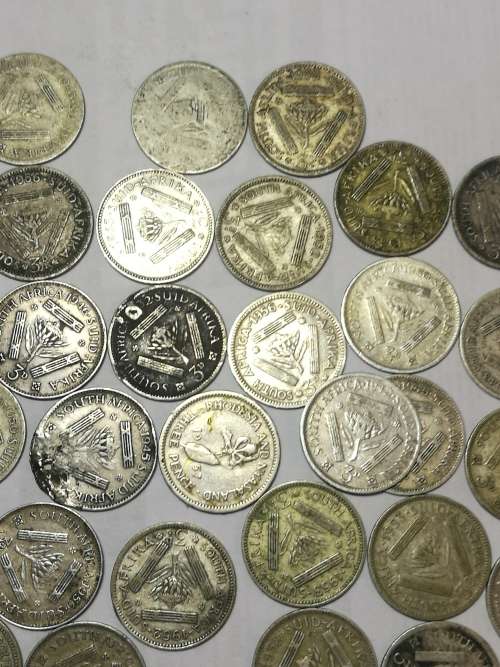 selection 3 pence coin lot union of sa 47 coins and one rhodesia and nyasaland 3 pence silver ..