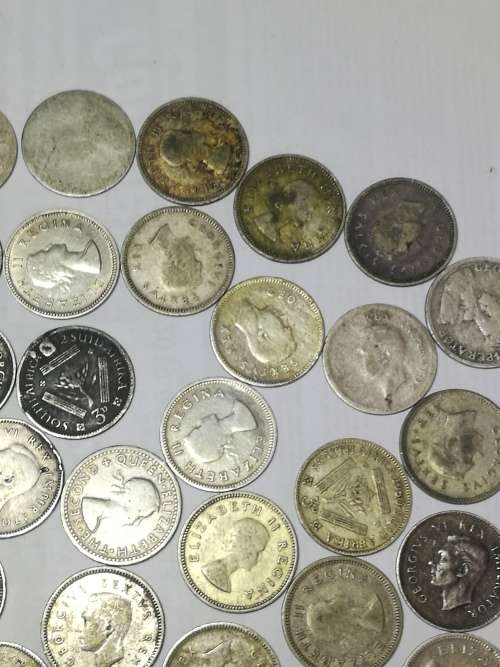 selection 3 pence coin lot union of sa 47 coins and one rhodesia and nyasaland 3 pence silver ..
