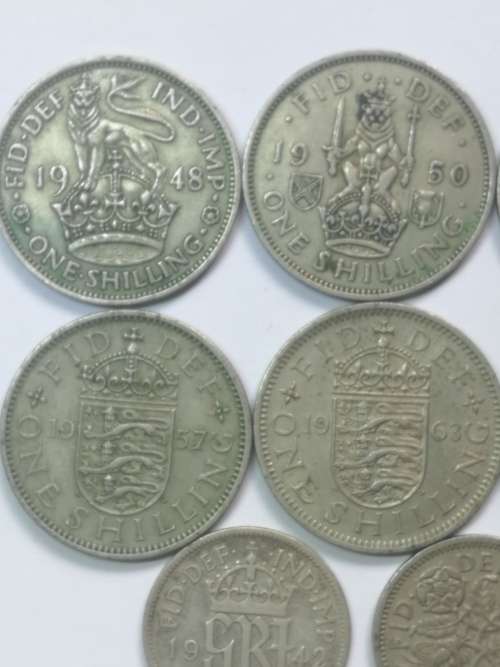 british shilling coins and sixpence coins