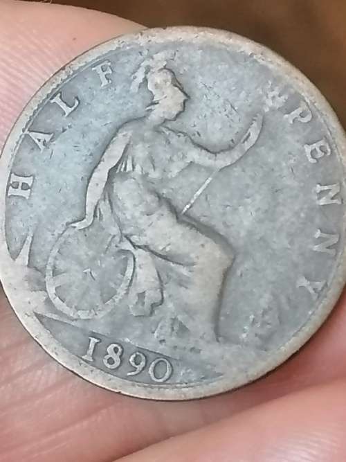 1890 HALF PENNY GREAT BRITAIN COIN .