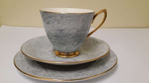 Beautiful Royal Albert Gossamer Grey Marble Trio