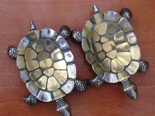 Cute Pair of Brass Tortoise Ornaments
