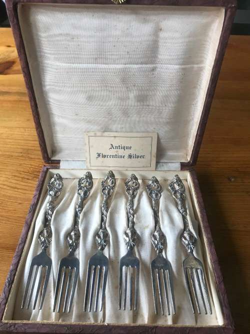 Beautiful Antique Florentine Silver EPNS Cake Forks
