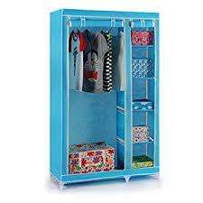 Double Canvas wardrobe Cupboard Clothes Storage Solution with Hanging Rail & Storage Shelves