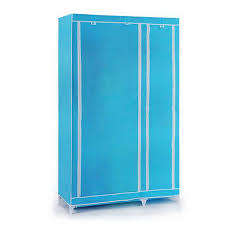 Double Canvas wardrobe Cupboard Clothes Storage Solution with Hanging Rail & Storage Shelves