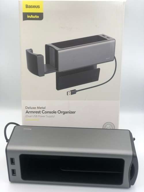 Baseus Deluxe Metal Armrest Console Organizer (Dual USB Power Supply) Black