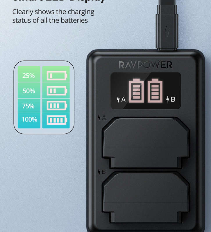 RAVPower NP-FZ100 2040mAh Camera Battery Charger Set for Sony