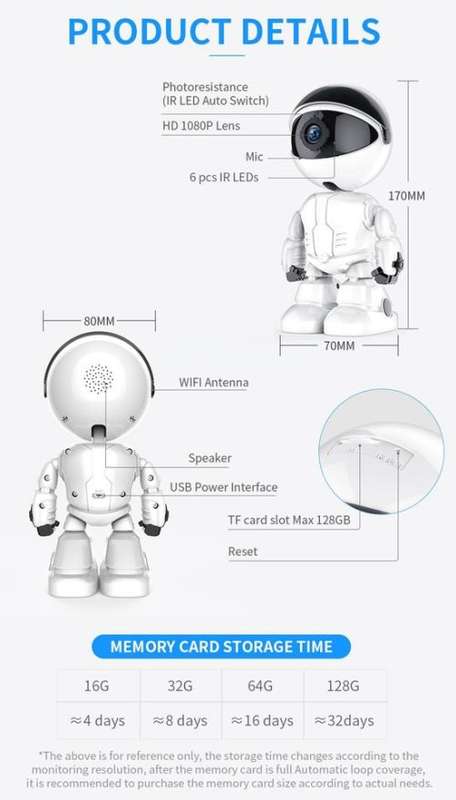 CCTV wifi real time home security system robot - 2 way audio, night vision, motion detect alarm