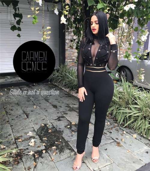 Candice - Black and gold detail sheer jumpsuit legging style, size medium to large fit