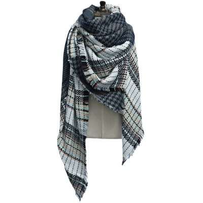 Double grid block over size scarf - Grey and blue Gorgeous unique double face scarf 1.3 m long x 1m