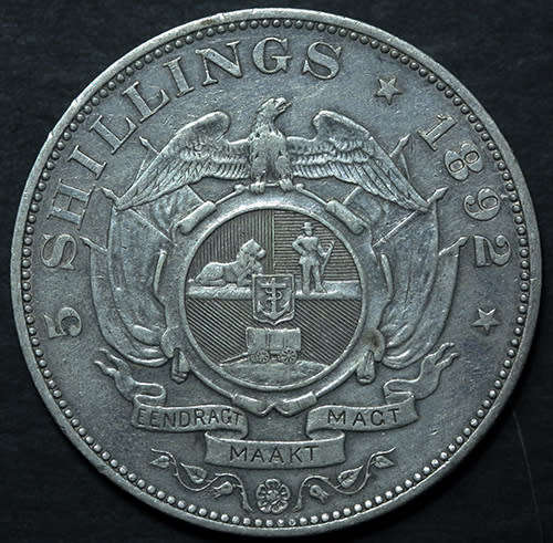 R1.00 Start - 1892 5 Shillings `Single Shaft` Beautifull condition. Cat Value in EF R15000.00
