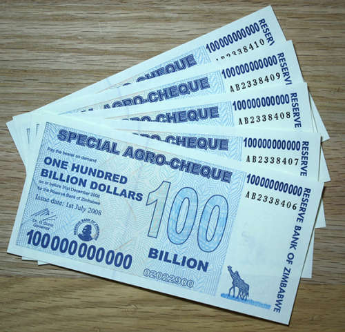 ZIMBABWE SPECIAL-AGRO CHEQUES 5 x Consecutive notes - $100 Billion Dollars