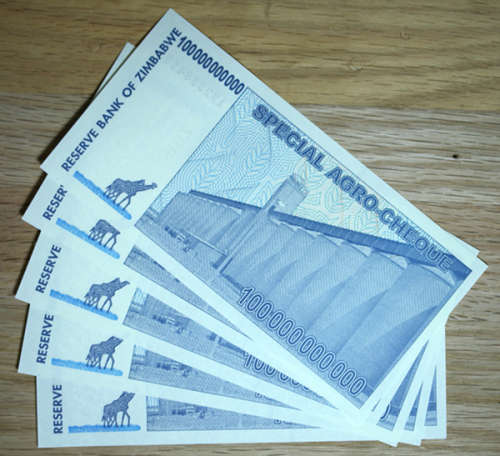 ZIMBABWE SPECIAL-AGRO CHEQUES 5 x Consecutive notes - $100 Billion Dollars