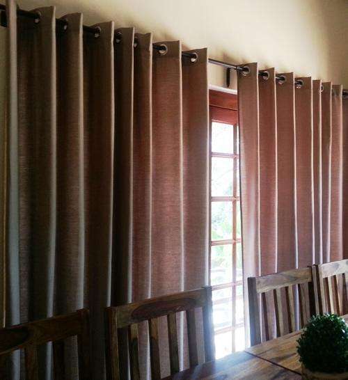 lined eyelet curtains 4 drops size 3m wide x 2, 2m drop per drop, colour dark biscuit, bull denim ma