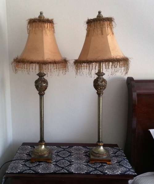 Bedside lamps, 90cm high.