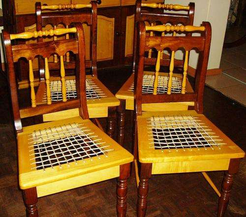 Four Yellowood and Emboya Riempies chairs