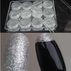 12 PCS SILVER NAIL GLITTER SET