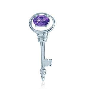Sterling Silver Key Pendant with African Amethyst & Free 925 chain