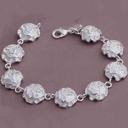 Sterling Silver 925 Plated Frosted Rose Design Bracelet