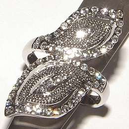 TIBETAN SILVER RHINESTONE ENCRUSTED DRESS RING