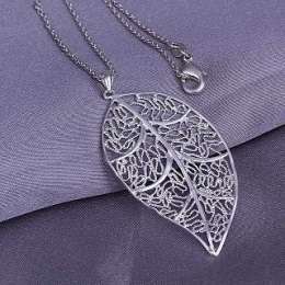 Antique Silver Leaf Pendant Necklace