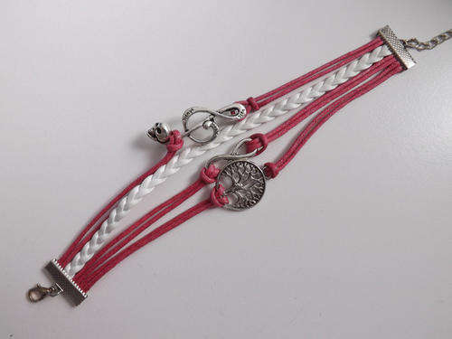 Music/Infinity/Tree Bracelet - Pink & White
