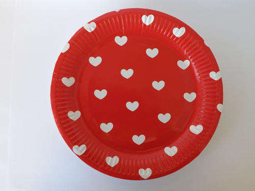 Heart Design Paper Plates - Red