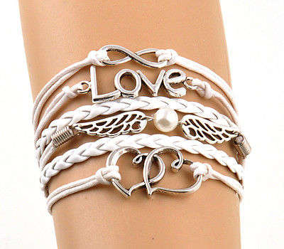 Love Wings Heart Infinity Bracelet - White