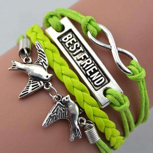 Best Friend Leather Doves Infinity Bracelet - Green