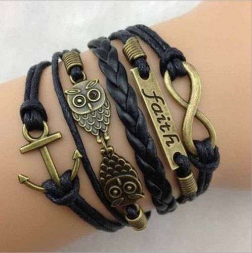 Infinity Bracelet - Bronze/Black - Love/Owl