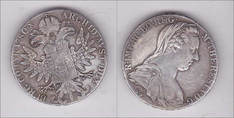 AUSTRIA MARIA THERESA ONE THALER 1780 SILVER