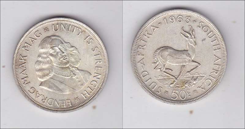 SOUTH AFRICA 50 CENTS 1963 HIGH GRADE SILVER