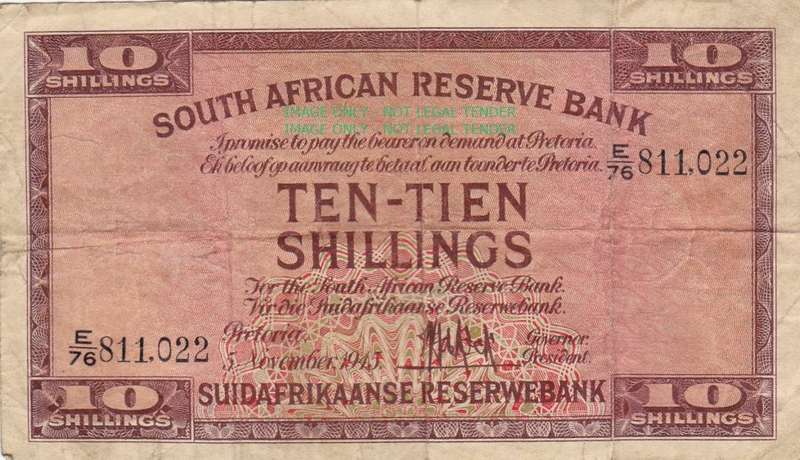 SOUTH AFRICA 10 SHILLINGS DE KOCK 5 NOVEMBER 1945 E76 811 022