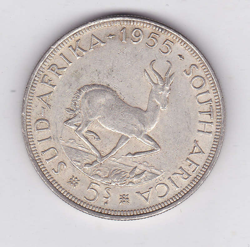 SOUTH AFRICA 5 SHILLINGS 1955 SILVER HIGH GRADE
