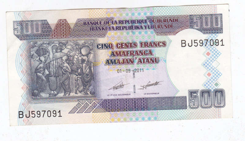BURUNDI 500 FRANCS 2011 HIGH GRADE