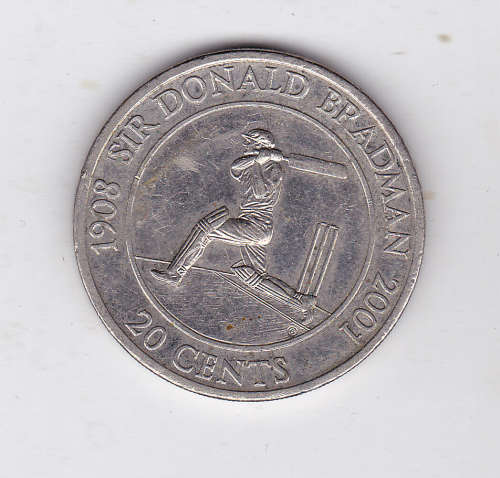 AUSTRALIA 20 CENTS SIR DONALD BRADMAN 2001