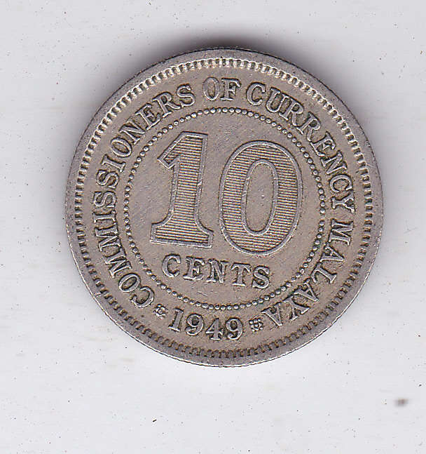 MALAYA 10 CENTS 1949 HIGH GRADE