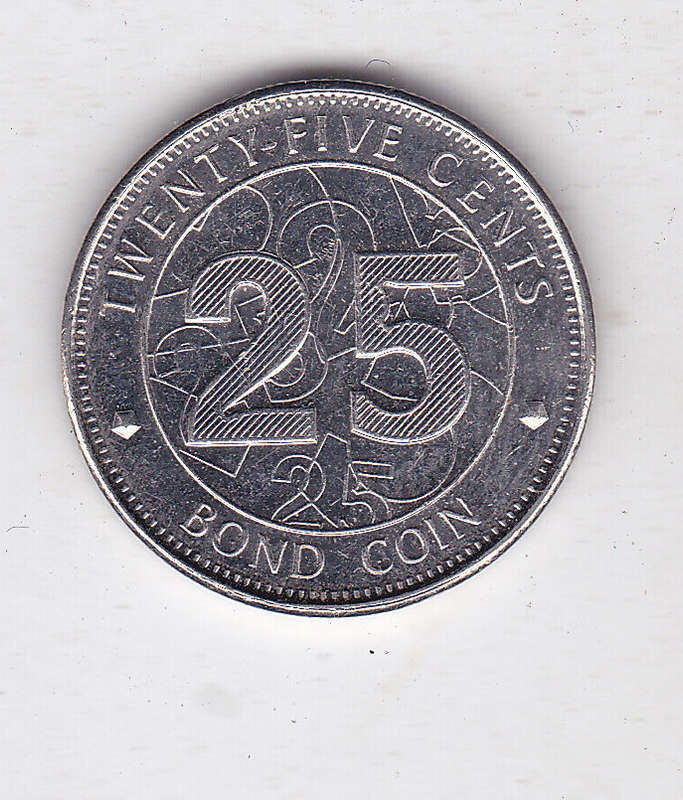 ZIMBABWE 25 CENTS BOND COIN 2014 EF