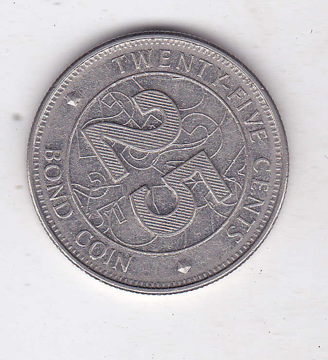 ZIMBABWE 25 CENTS BOND COIN 2014 HIGH GRADE