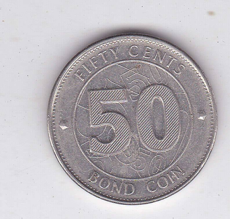 ZIMBABWE 50 CENTS BOND COIN 2014 EF