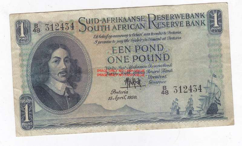 SOUTH AFRICA 1 POUND DE KOCK 15 APRIL 1950  B48 312434