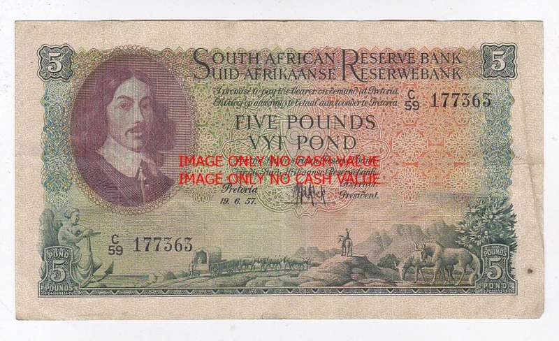 SOUTH AFRICA 5 POUNDS DE KOCK 19-6-57 C59 177363