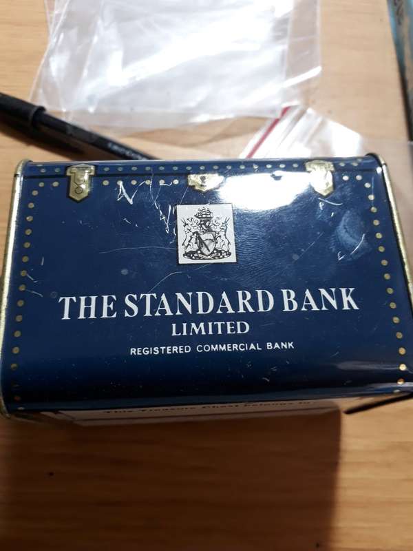 VINTAGE STANDARD BANK MONEY BOX TIN- MY TREASURE CHEST
