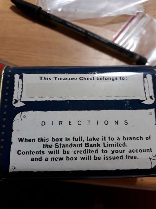 VINTAGE STANDARD BANK MONEY BOX TIN- MY TREASURE CHEST