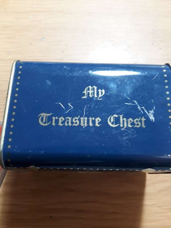 VINTAGE STANDARD BANK MONEY BOX TIN- MY TREASURE CHEST