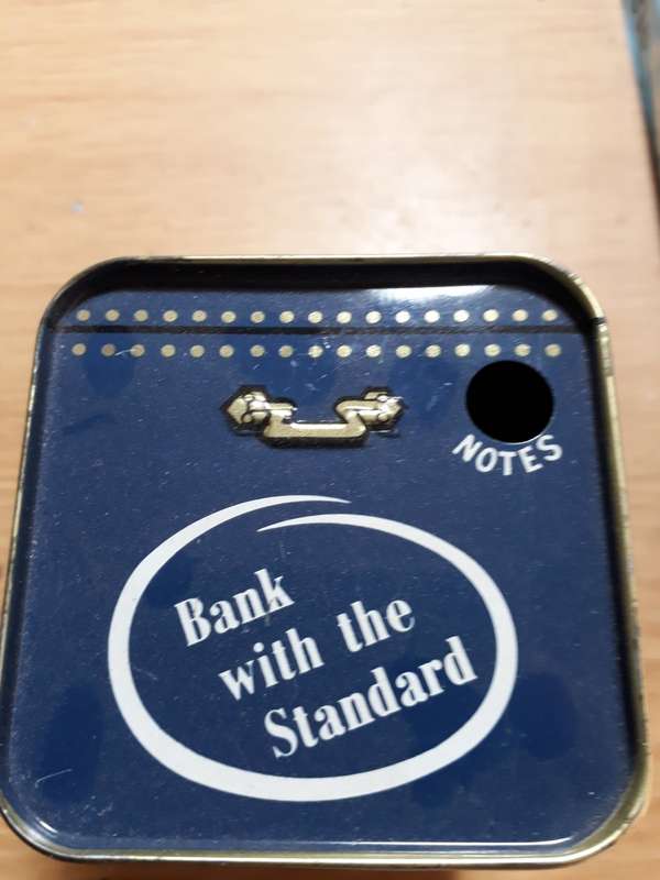 VINTAGE STANDARD BANK MONEY BOX TIN- MY TREASURE CHEST