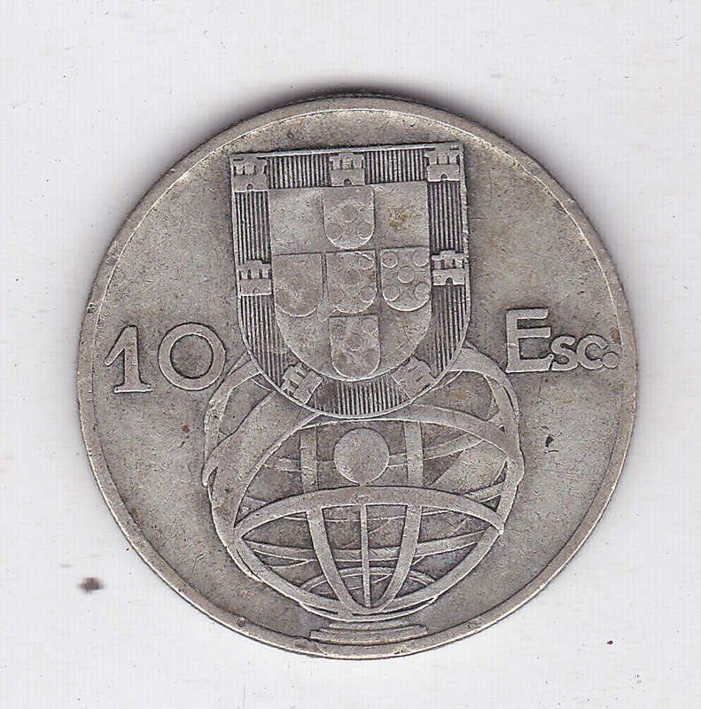 PORTUGAL 10 ESCUDOS 1954 SILVER